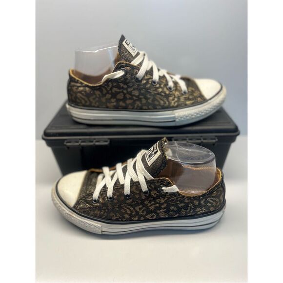 Converse Star Juniors Kids Sz 3 Low Shimmer Leopard Cheetah Animal Print 640469F - Picture 6 of 10